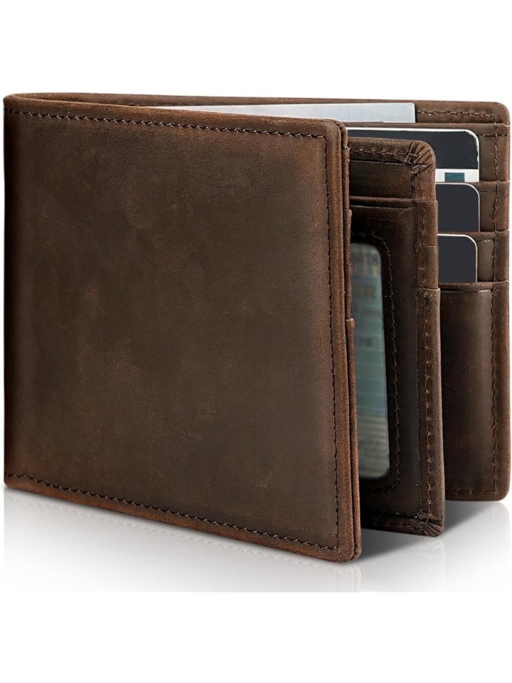 Genuine Leather Bifold Wallet for Men | RFID Blocking, 1 ID Window, 13 Card